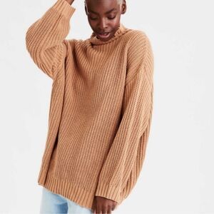 American Eagle Outfitters Camel Tan Mock Neck Slouchy Knit Oversized Sweater XS